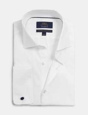 Tailored Fit Pure Cotton Double Cuff Herringbone Shirt