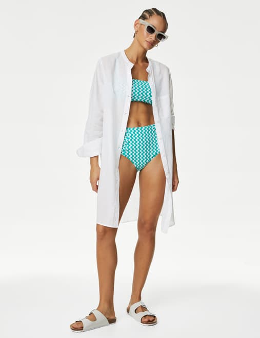 Pure Cotton Collarless Beach Cover Up Shirt