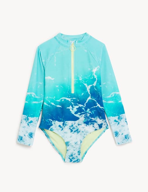 Photographic Print Long Sleeve Swimsuit (6-16 Yrs)