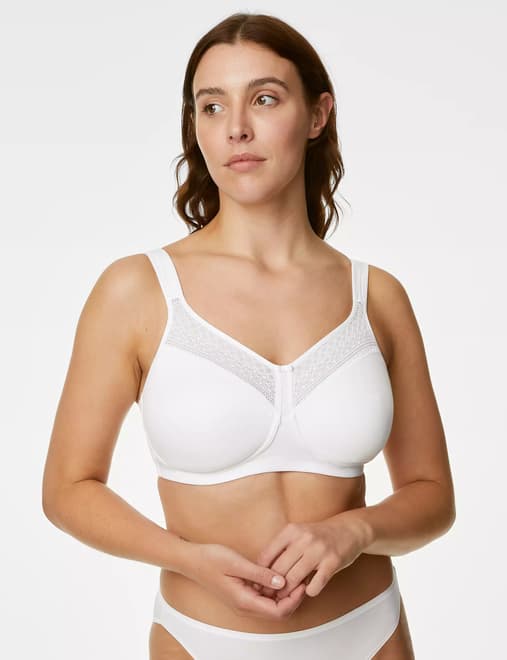 Cotton Blend & Lace Non Wired Total Support Bra B-H