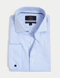 Tailored Fit Pure Cotton Double Cuff Herringbone Shirt