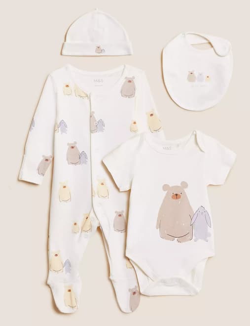 4pc Bear Print Starter Set (7lbs - 12 Mths)