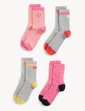 4pk Cotton Blend Happy Ankle High Socks