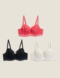 3pk Lace & Mesh Wired Balcony Bras A-E