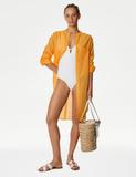 Pure Cotton Collarless Beach Cover Up Shirt