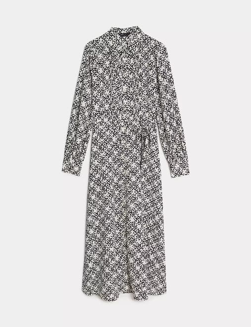 Printed Belted Midaxi Shirt Dress