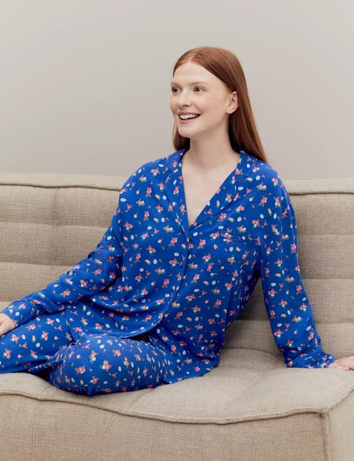 Floral Print Revere Collar Pyjama Top