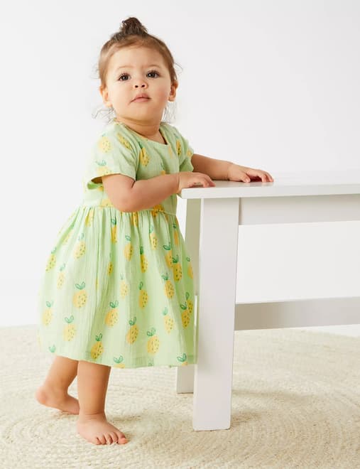 Pure Cotton Lemon Dress (0-3 Yrs)