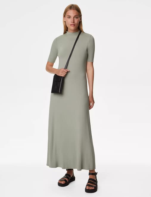 Jersey High Neck Maxi Smock Dress
