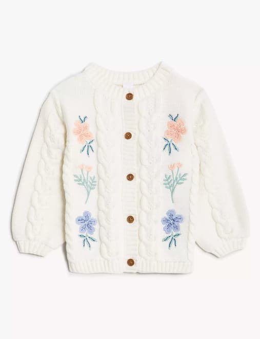 Pure Cotton Floral Knitted Cardigan (0-3 Yrs)