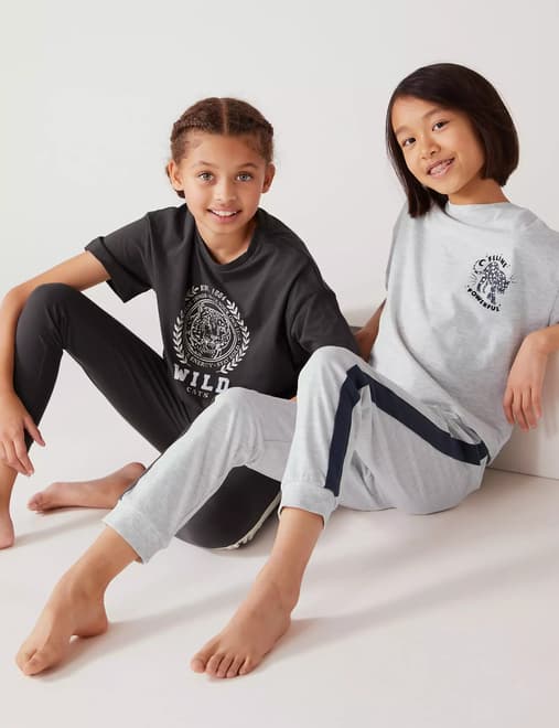 2pk Cotton Rich Wild Cats Pyjama Sets (6-16 Yrs)