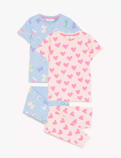 2pk Pure Cotton Butterfly & Hearts Pyjama Sets (1-8 Yrs)