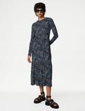 Jersey Printed Round Neck Midi Tiered Dress