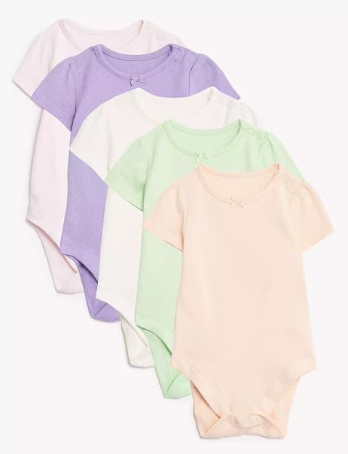 5pk Pure Cotton Bodysuits (0-3 Yrs)