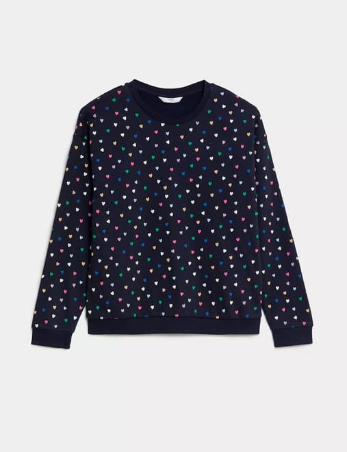 Cotton Rich Heart Print Sweatshirt (6-16 Yrs)