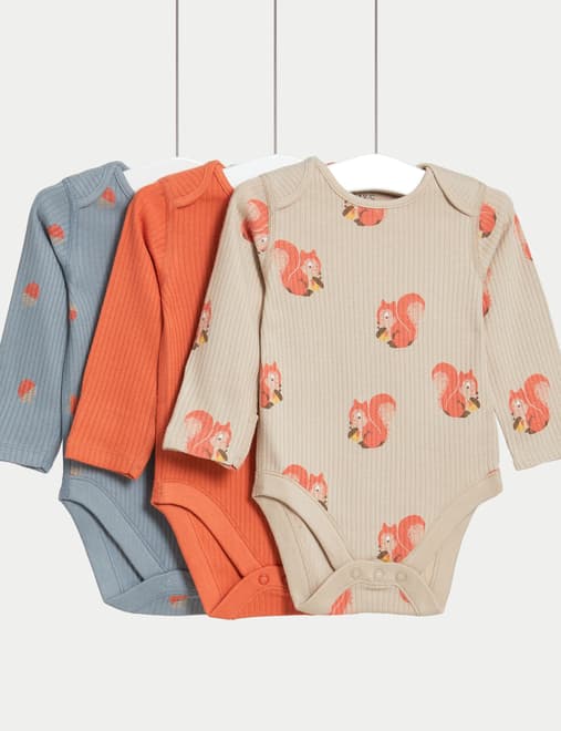 3pk Pure Cotton Woodland Print Bodysuits (6½lbs-3 Yrs)