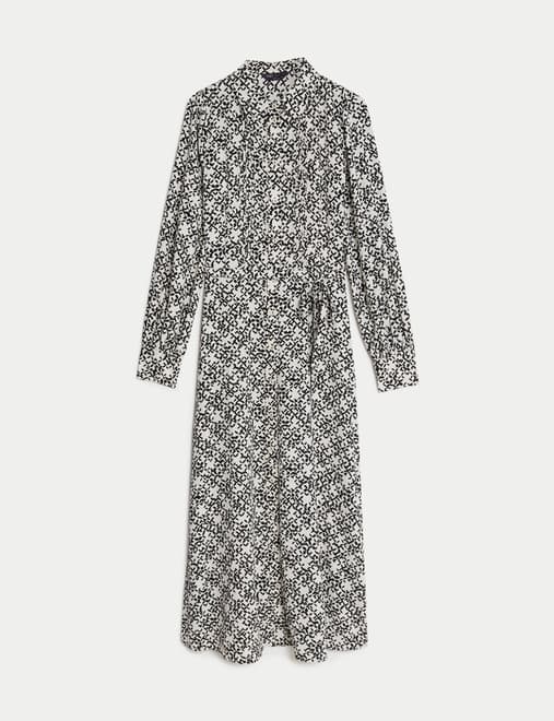 Printed Belted Midaxi Shirt Dress