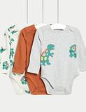 3pk Pure Cotton Dinosaur Bodysuits (6½lbs-3 Yrs)