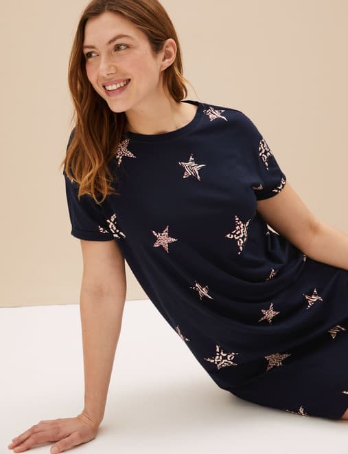 Pure Cotton Star Print Short Nightdress