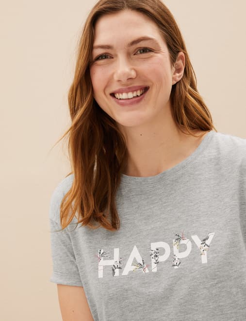 Cotton Rich Happy Slogan Short Nightdress