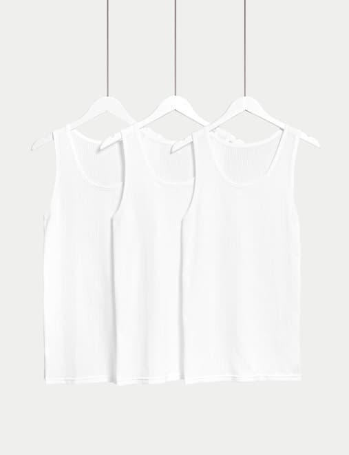 3 Pack Pure Cotton Classic Sleeveless Mesh Vests