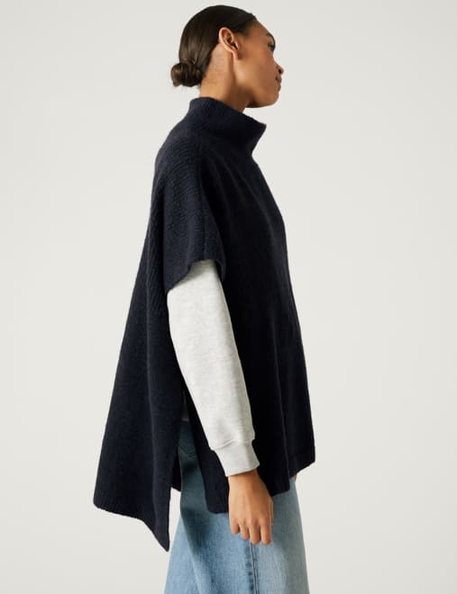 Knitted High Low Poncho