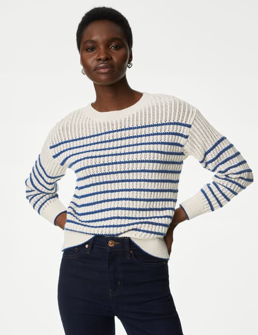 Cotton Rich Striped Textured Jumper
