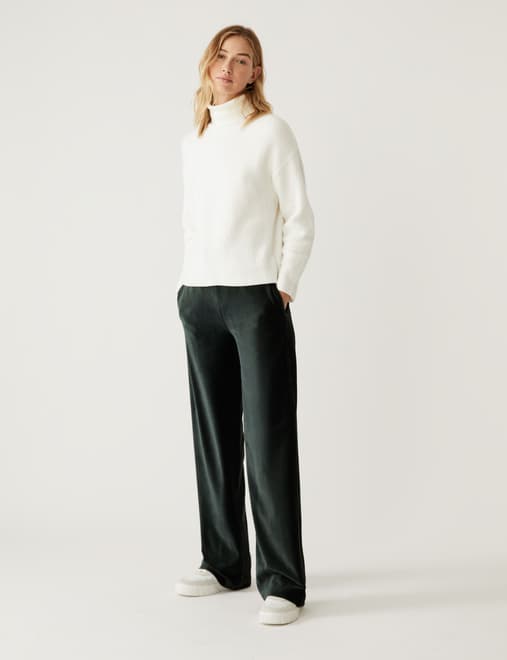 Velour Drawstring Wide Leg Joggers