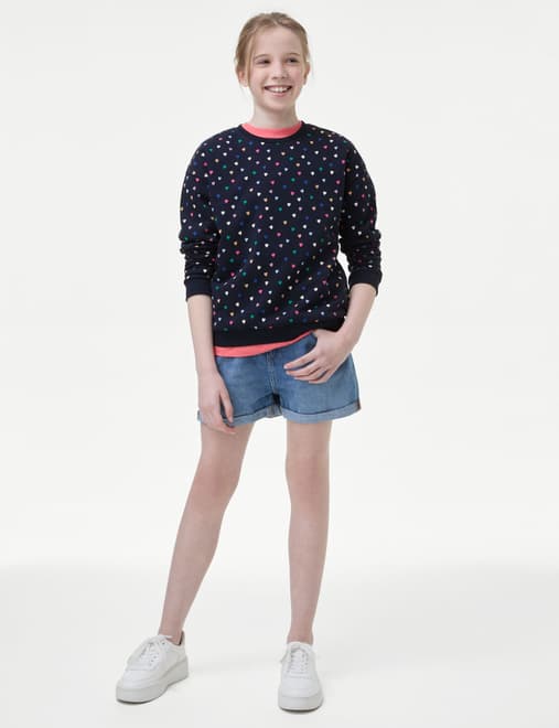 Cotton Rich Heart Print Sweatshirt (6-16 Yrs)